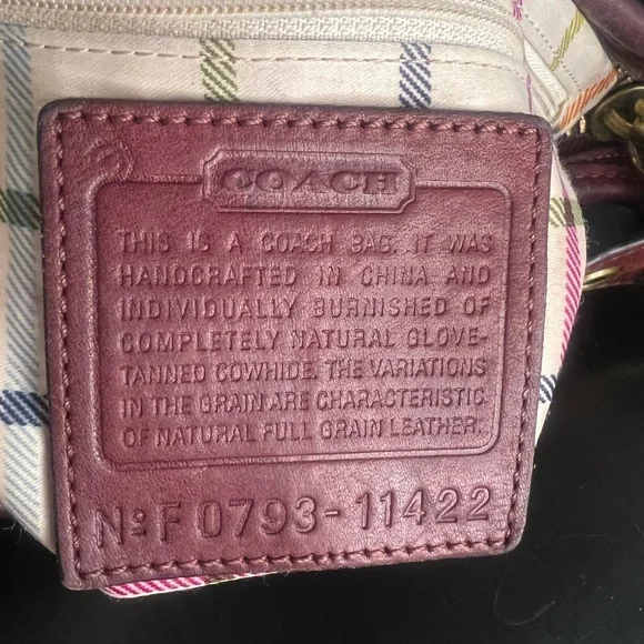 COACH REHAB Bleecker Burgundy Tattersall Leather Crossbody Bag - Picture 4 of 12